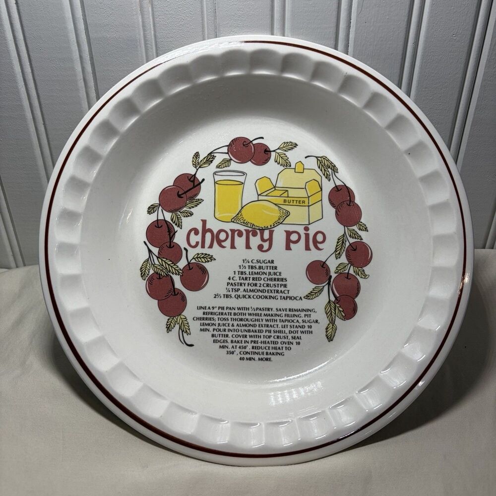 VTG Cherry Pie Dish With Printed Recipe Hankook Super Strong